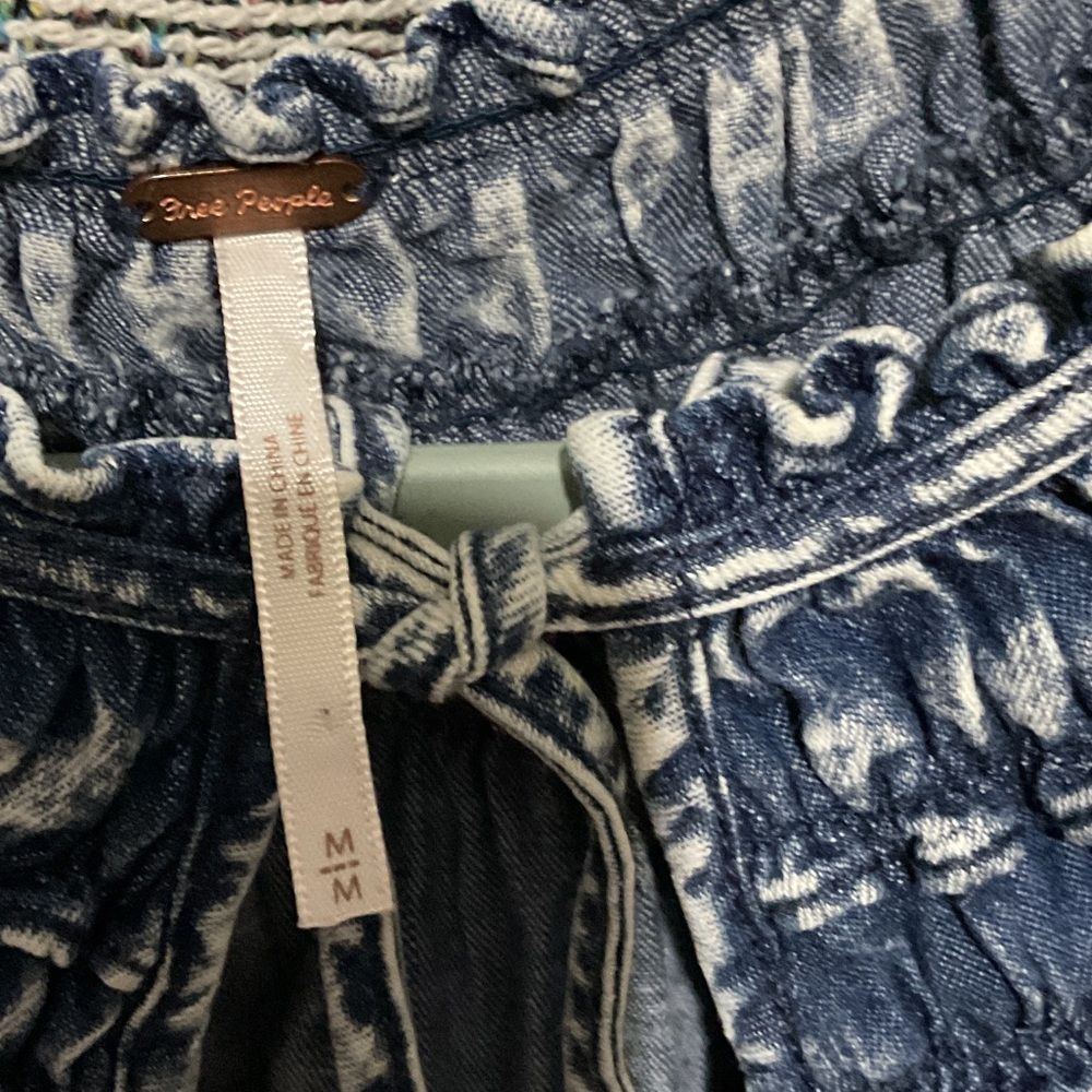 Free People Blue Washed Denim Peasant Blouse - Picture 2 of 7